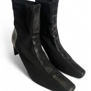 Vintage Vero Cuoio Black Leather Ankle Boots Square Toe • SIZE - 7.5